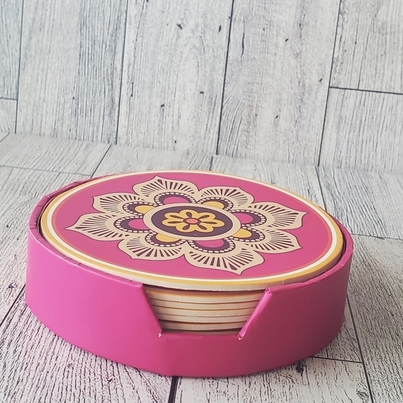 Vera Bradley Coaster Set Cardboard 7 Pink/Yellow. - Picture 8 of 10
